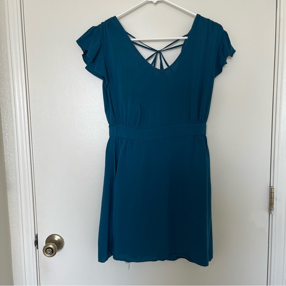 BCBGeneration Teal Mini Dress stylish open back design